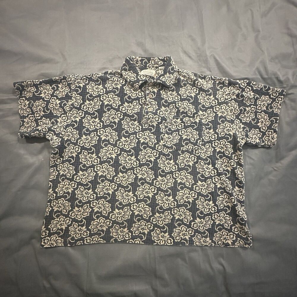 Vintage 90s St Johns Bay Polo Mens XL Floral AOP Pocket Cotton Relaxed Boxy